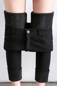 Black Fleece Lining Thermal Skinny Pants
